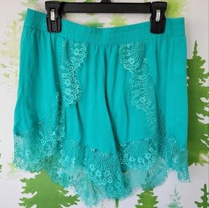 Lace Trim Teal Mine Shorts